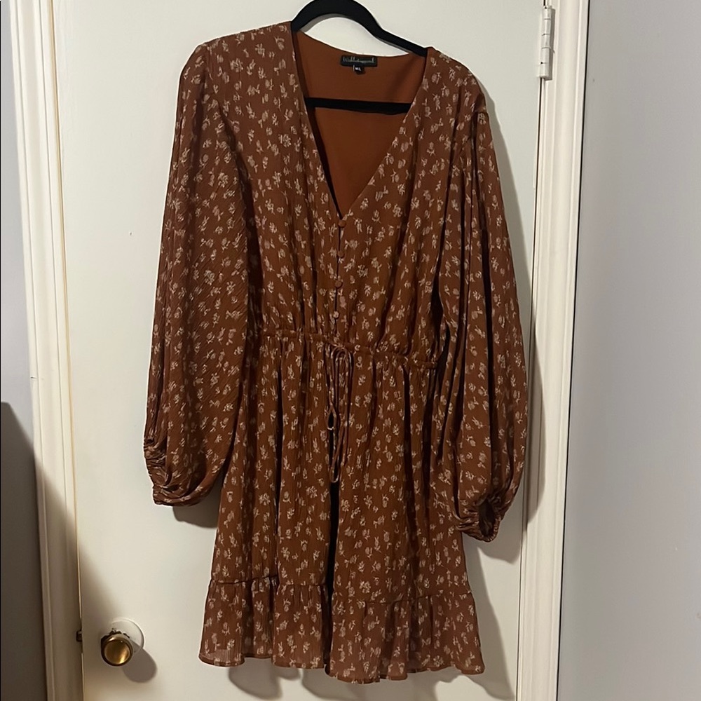 Universal Thread Brown Orange V-Neck Tiered Dress